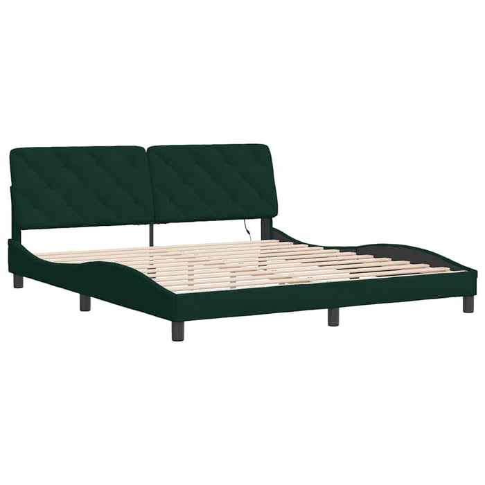 Cadru de pat cu LED fără saltea, verde închis, 180x200 cm, catifea WALTI