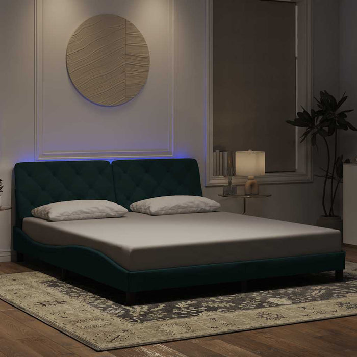 Cadru de pat cu LED fără saltea, verde închis, 180x200 cm, catifea WALTI