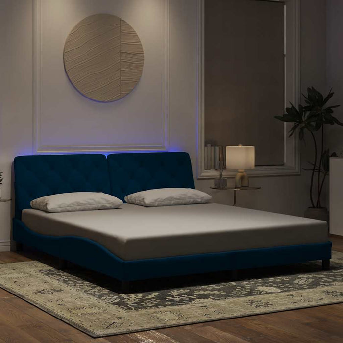 Cadru de pat cu LED fără saltea, albastru, 180x200 cm, catifea WALTI