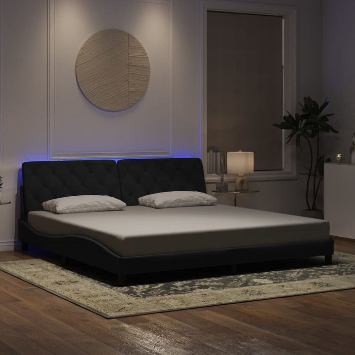 Cadru de pat cu LED fără saltea, negru, 200x200 cm, catifea WALTI