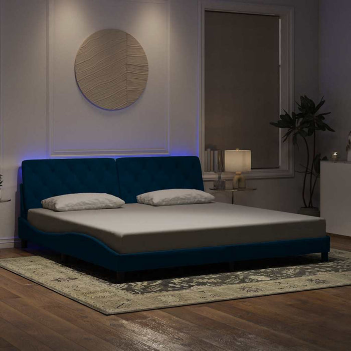 Cadru de pat cu LED fără saltea, albastru, 200x200 cm, catifea WALTI