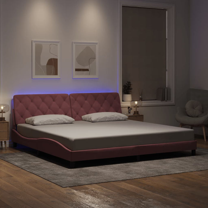 Cadru de pat cu LED fără saltea, roz, 200x200 cm, catifea WALTI