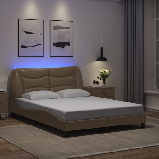 Cadru de pat lumini LED, cappuccino, 140x190 cm piele ecologică - WALTI WALTI