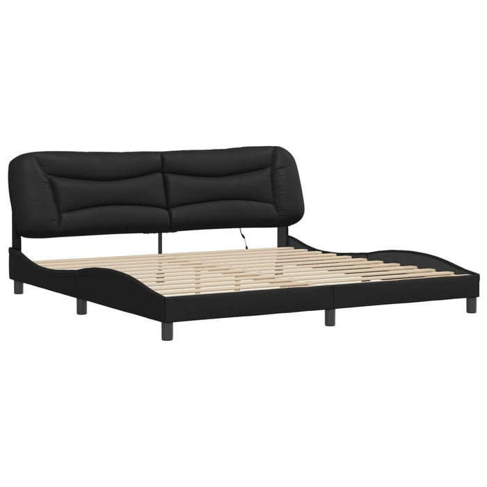 Cadru de pat cu lumini LED, negru, 200x200 cm, piele ecologică - WALTI WALTI