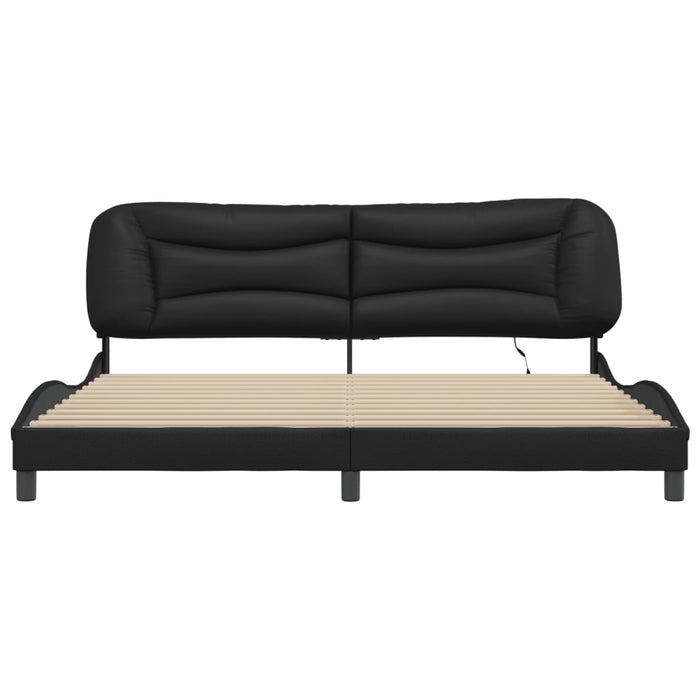 Cadru de pat cu lumini LED, negru, 200x200 cm, piele ecologică - WALTI WALTI