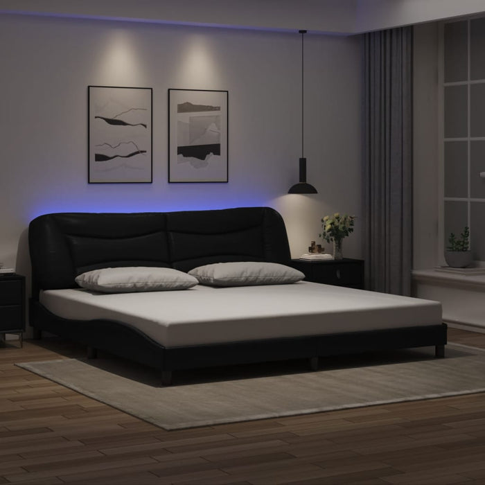 Cadru de pat cu lumini LED, negru, 200x200 cm, piele ecologică - WALTI WALTI