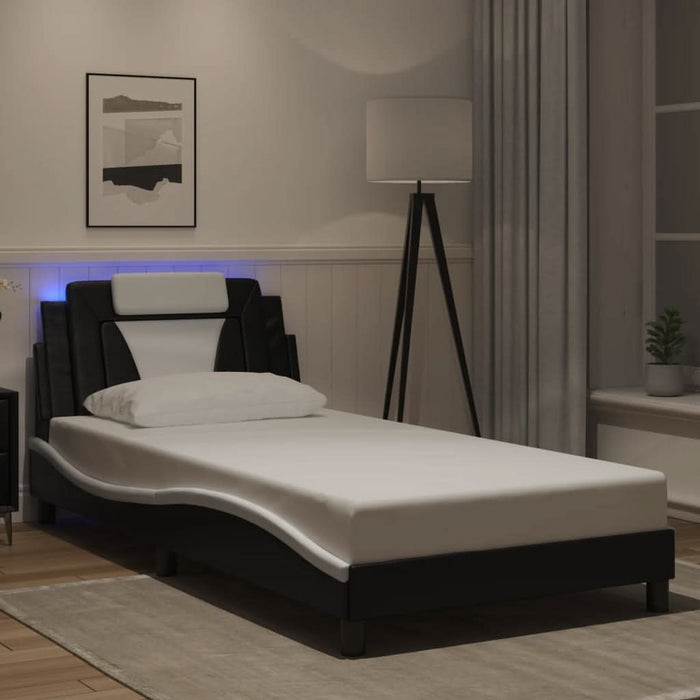 Cadru de pat cu LED, negru și alb, 100x200 cm, piele ecologică - WALTI WALTI