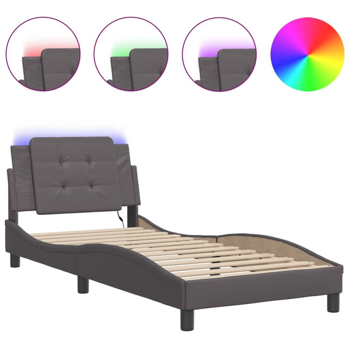 Cadru de pat cu lumini LED, gri, 80x200 cm, piele ecologică - WALTI WALTI