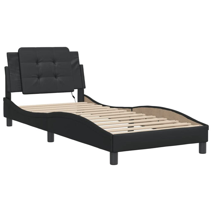 Cadru de pat cu lumini LED, negru, 100x200 cm, piele ecologică - WALTI WALTI