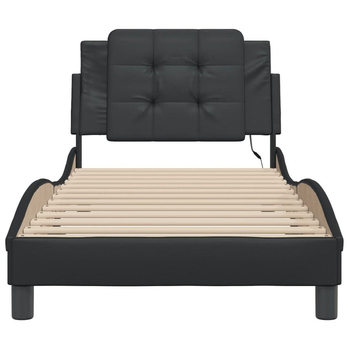 Cadru de pat cu lumini LED, negru, 100x200 cm, piele ecologică - WALTI WALTI
