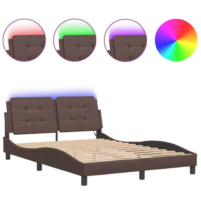 Cadru de pat cu lumini LED, maro, 120x200 cm, piele ecologică - WALTI WALTI