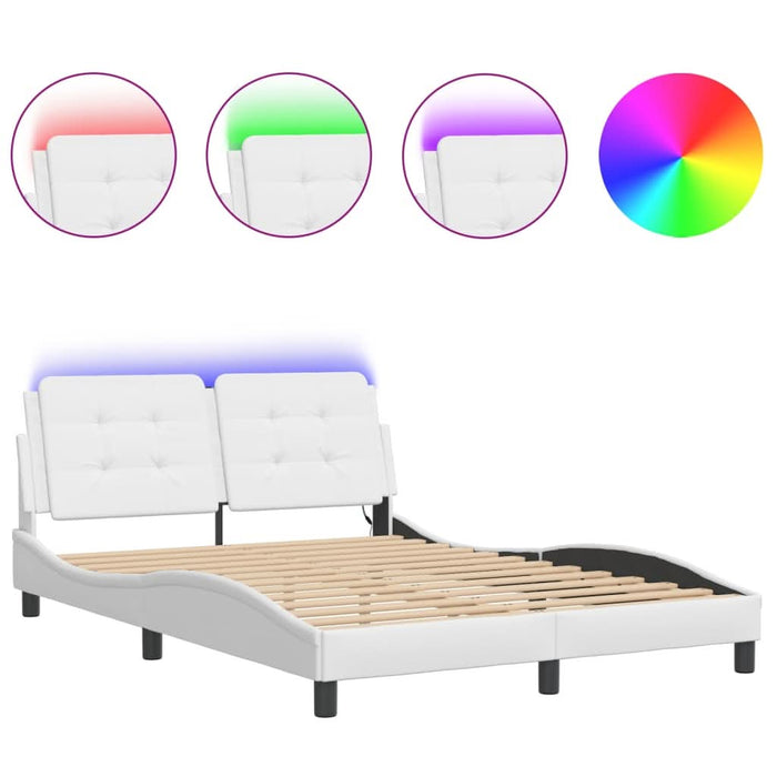 Cadru de pat cu lumini LED, alb, 140x190 cm, piele ecologică - WALTI WALTI