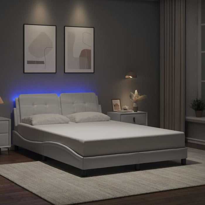 Cadru de pat cu lumini LED, alb, 140x190 cm, piele ecologică - WALTI WALTI