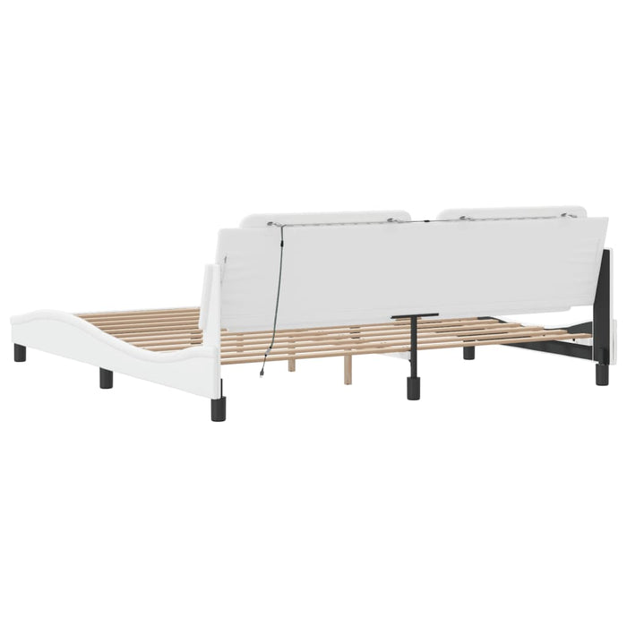 Cadru de pat cu lumini LED, alb, 200x200 cm, piele ecologică - WALTI WALTI