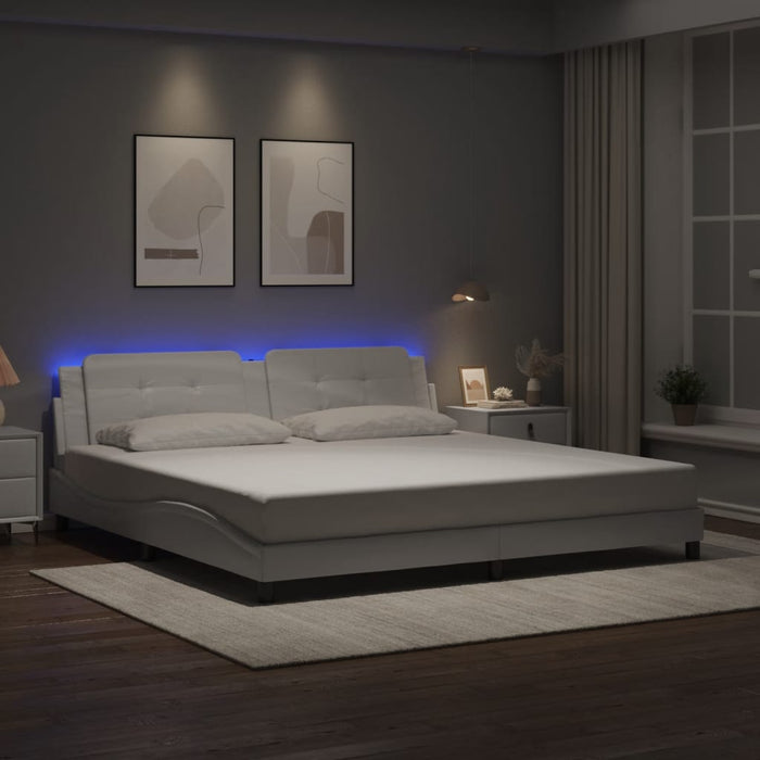 Cadru de pat cu lumini LED, alb, 200x200 cm, piele ecologică - WALTI WALTI
