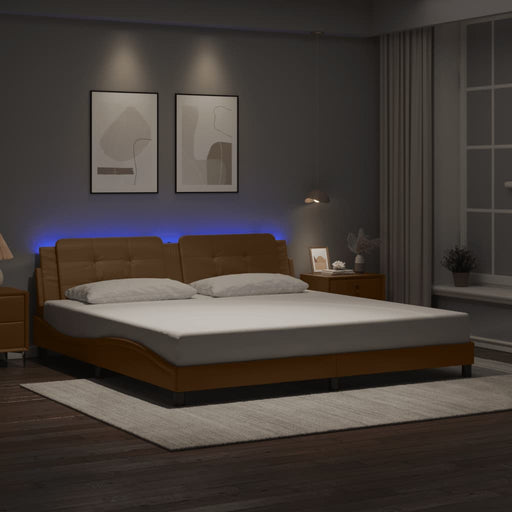 Cadru de pat lumini LED, cappuccino, 200x200 cm piele ecologică - WALTI WALTI