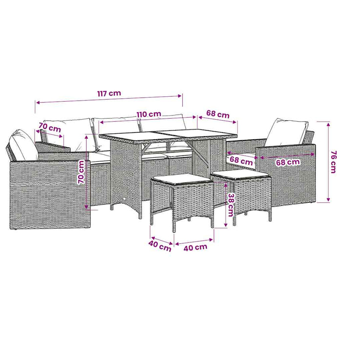 Set mobilier de grădină cu perne, 6 piese, negru, poliratan - WALTI WALTI