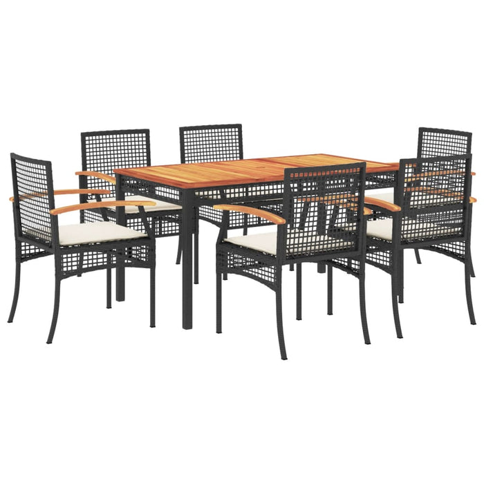 Set mobilier de grădină cu perne, 7 piese, negru, poliratan WALTI