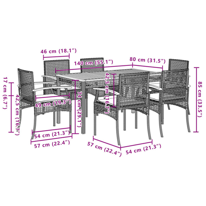 Set mobilier de grădină cu perne, 7 piese, negru, poliratan WALTI
