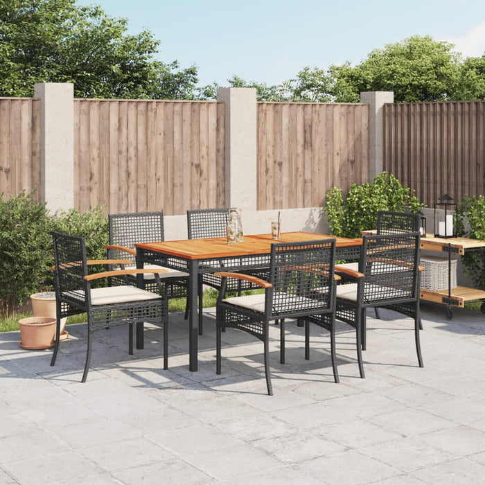 Set mobilier de grădină cu perne, 7 piese, negru, poliratan WALTI