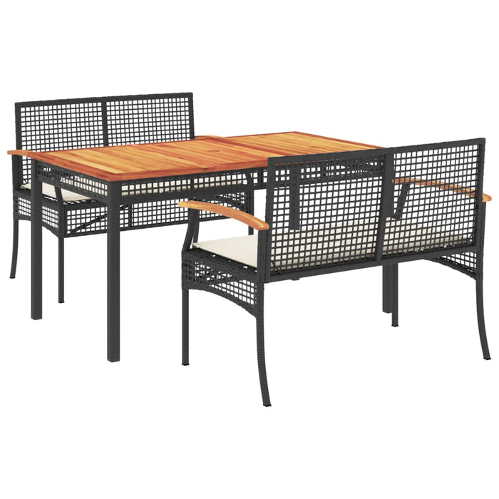 Set mobilier de grădină cu perne, 3 piese, negru, poliratan - WALTI WALTI