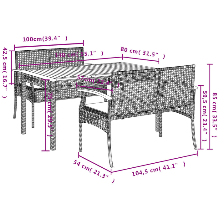 Set mobilier de grădină cu perne, 3 piese, negru, poliratan - WALTI WALTI