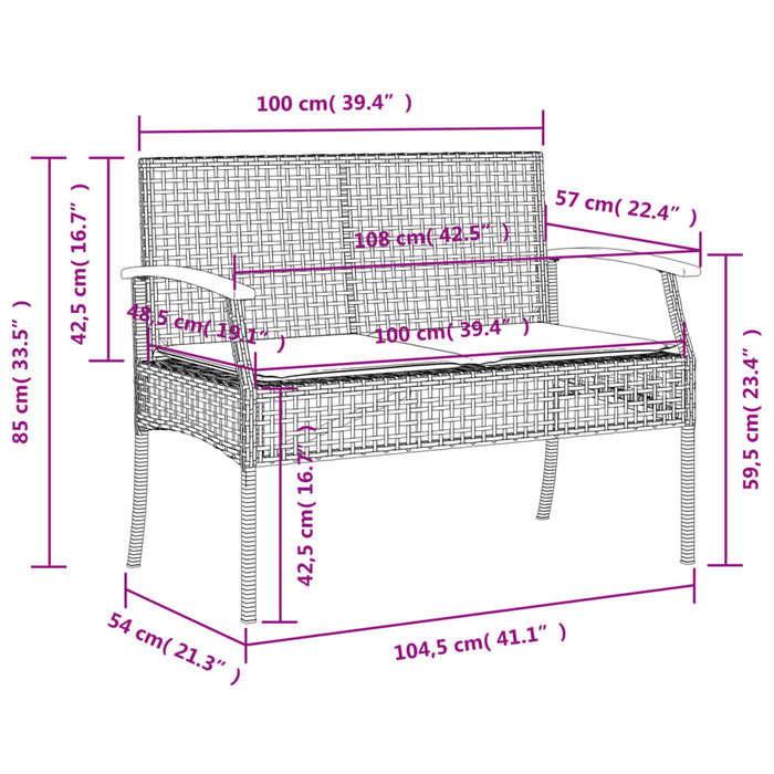 Set mobilier de grădină cu perne, 3 piese, negru, poliratan - WALTI WALTI