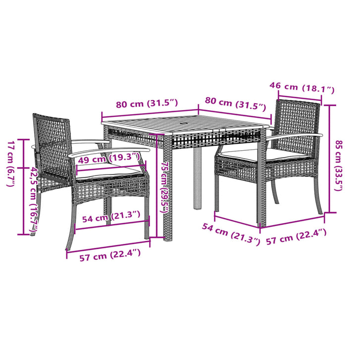 Set mobilier de grădină cu perne, 3 piese, gri, poliratan - WALTI WALTI