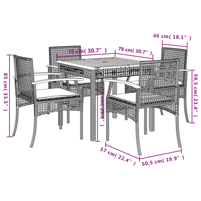 Set mobilier de grădină cu perne, 5 piese, gri, poliratan WALTI