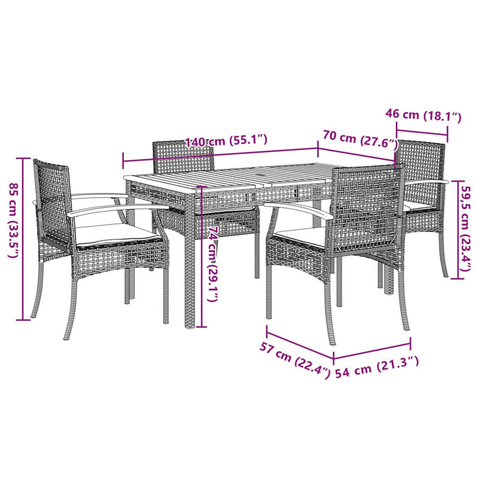 Set mobilier de grădină cu perne, 5 piese, gri, poliratan WALTI