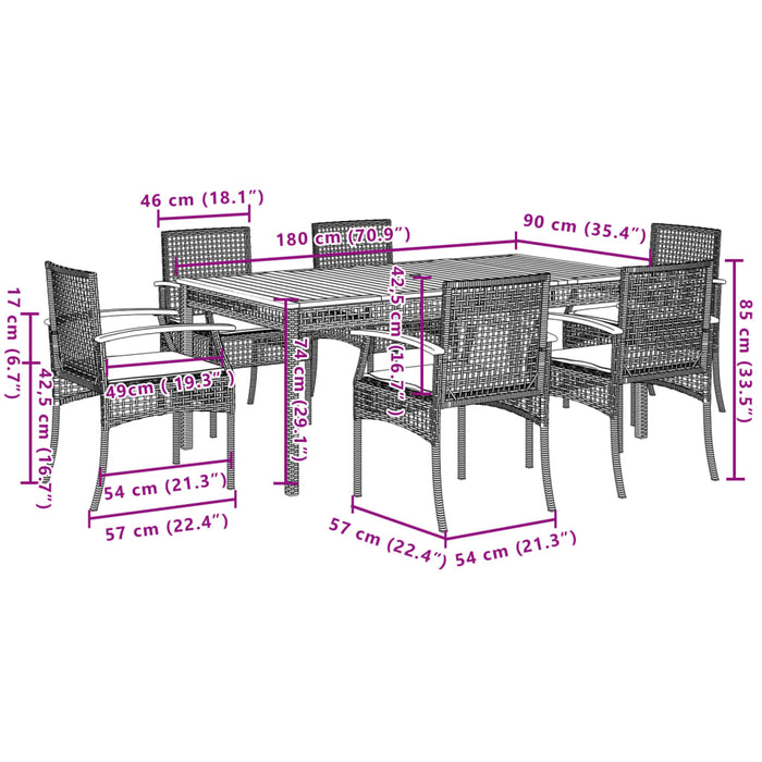Set mobilier de grădină cu perne, 7 piese, gri, poliratan WALTI