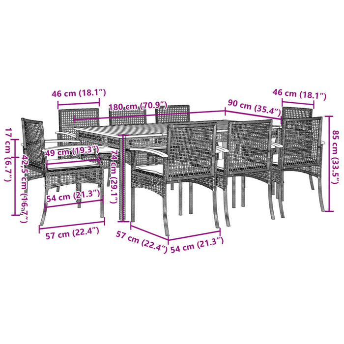 Set mobilier grădină cu perne, 9 piese, gri, poliratan - WALTI WALTI