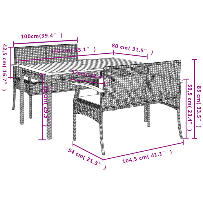 Set mobilier de grădină cu perne, 3 piese, gri, poliratan - WALTI WALTI