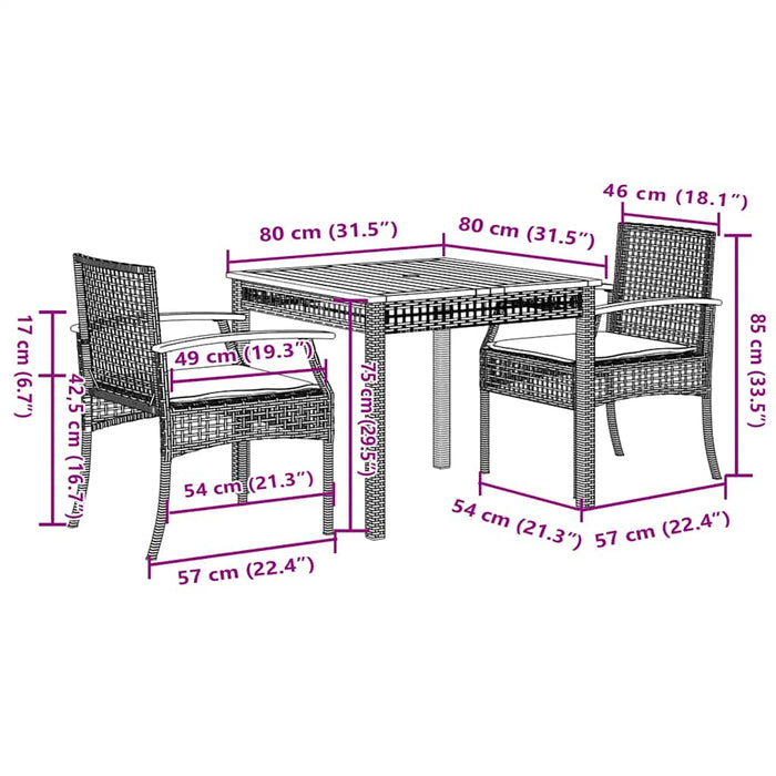 Set mobilier de grădină cu perne, 3 piese, bej, poliratan - WALTI WALTI