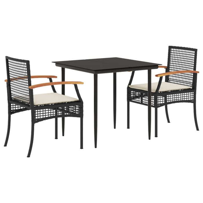 Set mobilier de grădină cu perne, 3 piese, negru, poliratan - WALTI WALTI