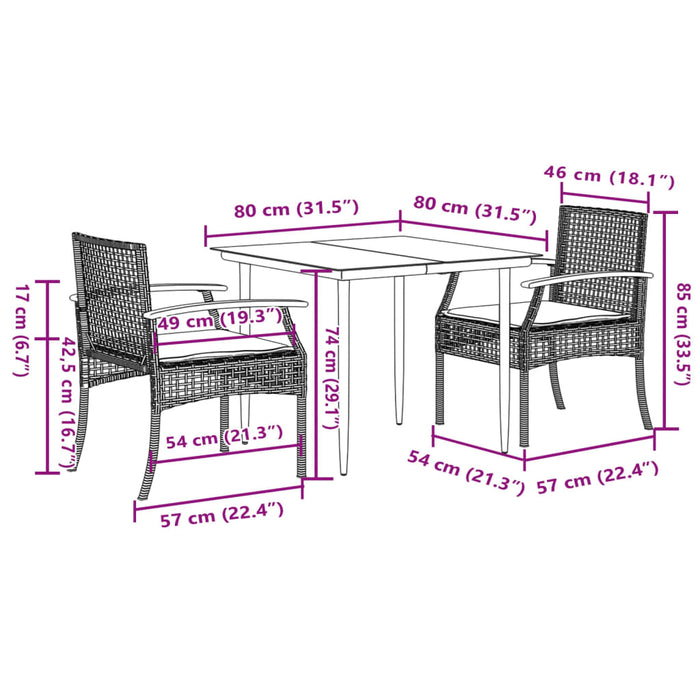 Set mobilier de grădină cu perne, 3 piese, negru, poliratan - WALTI WALTI