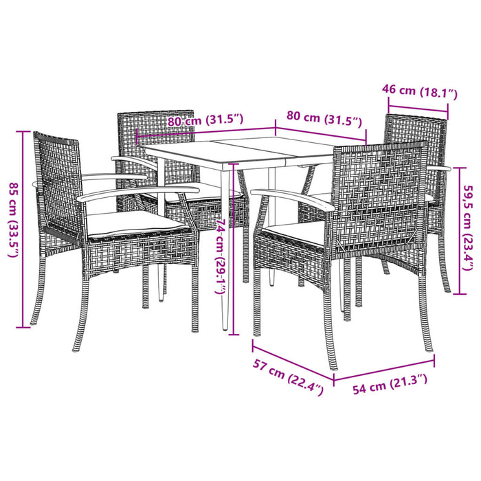 Set mobilier de grădină cu perne, 5 piese, negru, poliratan - WALTI WALTI