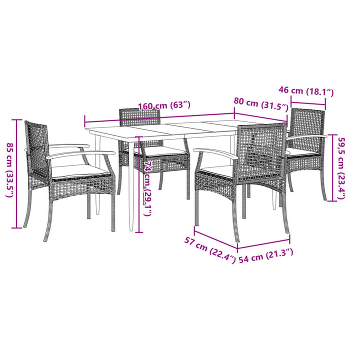 Set mobilier de grădină cu perne, 5 piese, negru, poliratan - WALTI WALTI