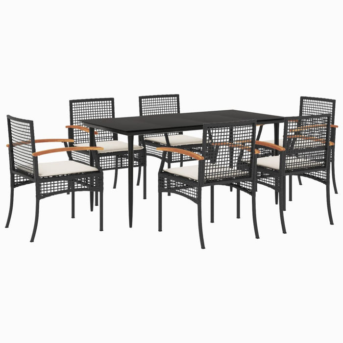 Set mobilier de grădină cu perne, 7 piese, negru, poliratan WALTI