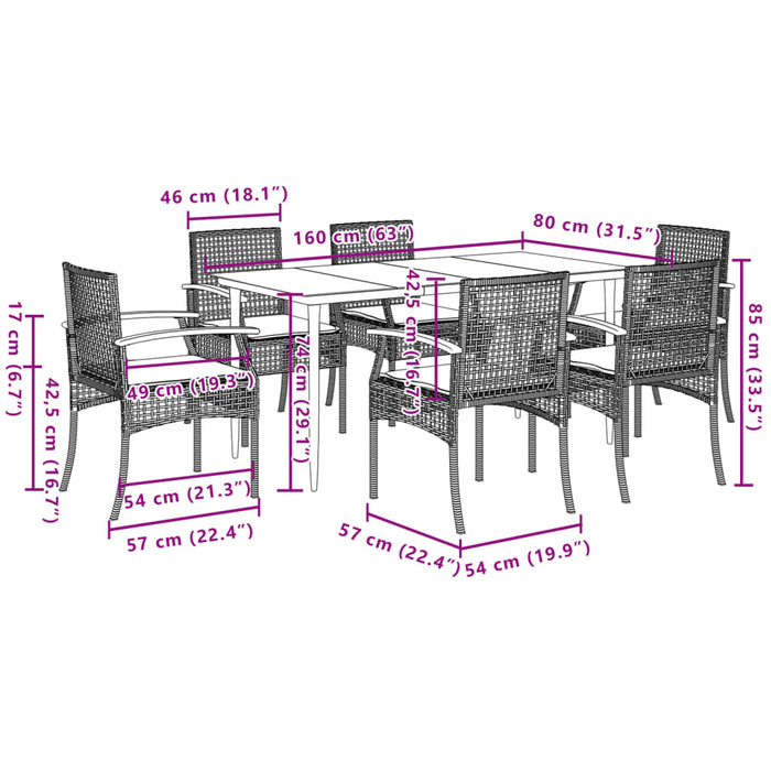 Set mobilier de grădină cu perne, 7 piese, negru, poliratan WALTI