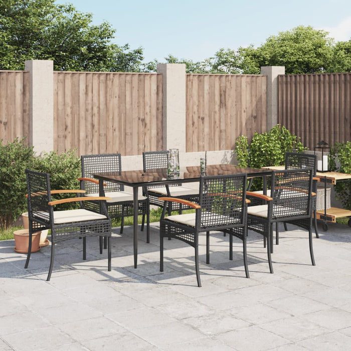 Set mobilier de grădină cu perne, 7 piese, negru, poliratan WALTI