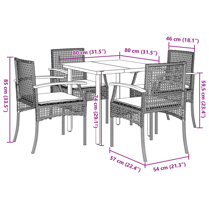 Set mobilier de grădină cu perne, 5 piese, negru, poliratan - WALTI WALTI