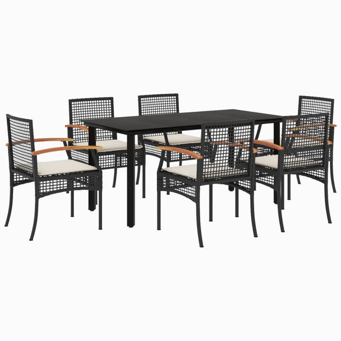 Set mobilier de grădină cu perne, 7 piese, negru, poliratan WALTI