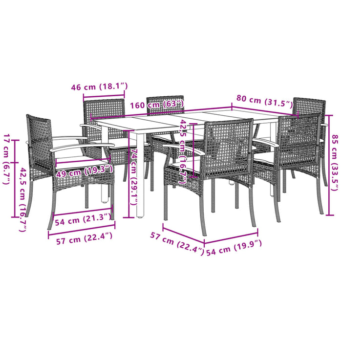 Set mobilier de grădină cu perne, 7 piese, negru, poliratan WALTI