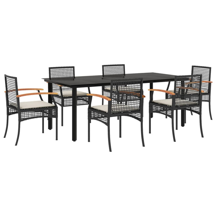 Set mobilier de grădină cu perne, 7 piese, negru, poliratan WALTI
