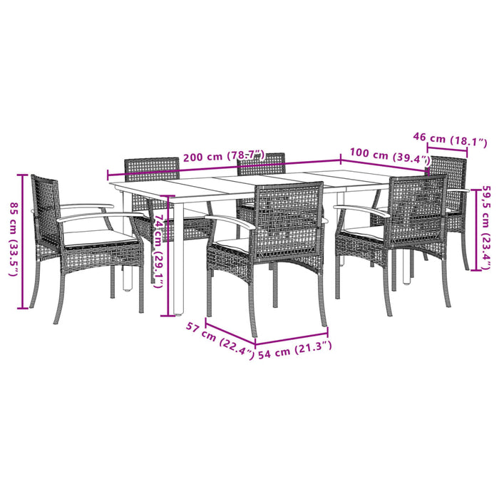 Set mobilier de grădină cu perne, 7 piese, negru, poliratan WALTI