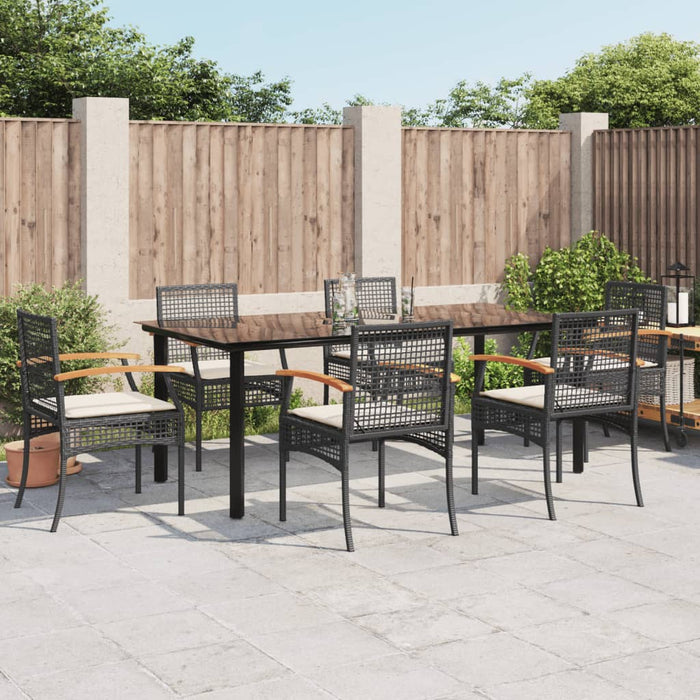 Set mobilier de grădină cu perne, 7 piese, negru, poliratan WALTI