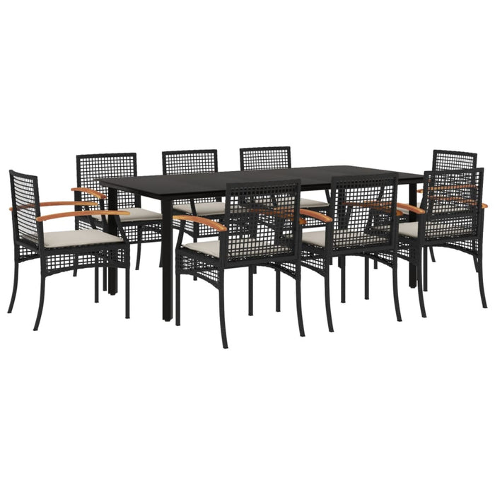 Set mobilier de grădină cu perne, 9 piese, negru, poliratan - WALTI WALTI
