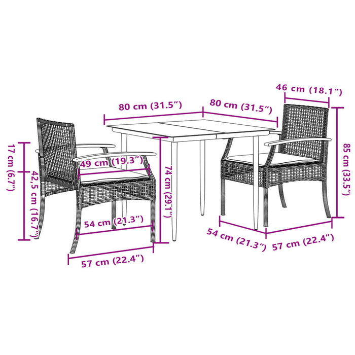 Set mobilier de grădină cu perne, 3 piese, gri, poliratan WALTI