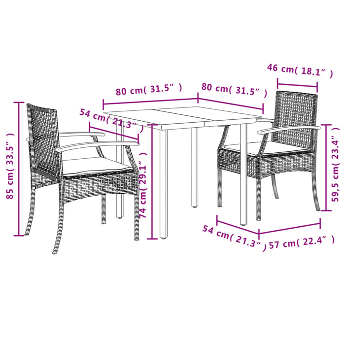 Set mobilier de grădină cu perne, 3 piese, gri, poliratan - WALTI WALTI